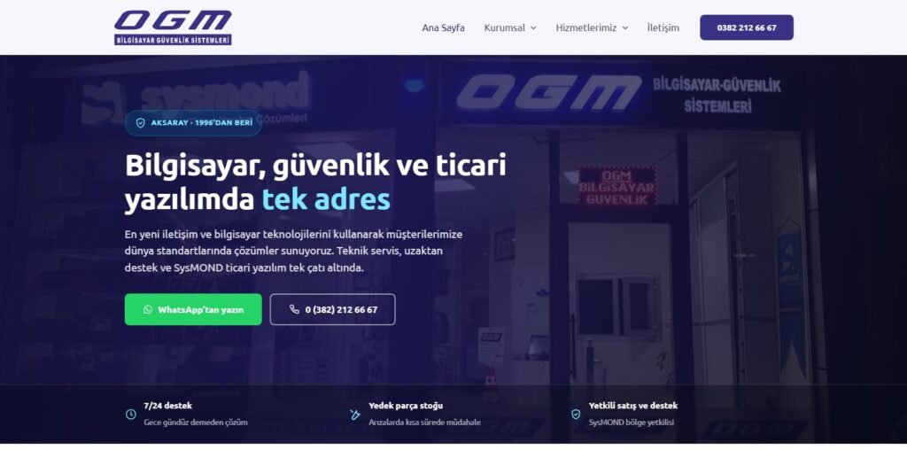 OGM Bilgisayar Güvenlik Sistemleri kurumsal web sitesi ana sayfası