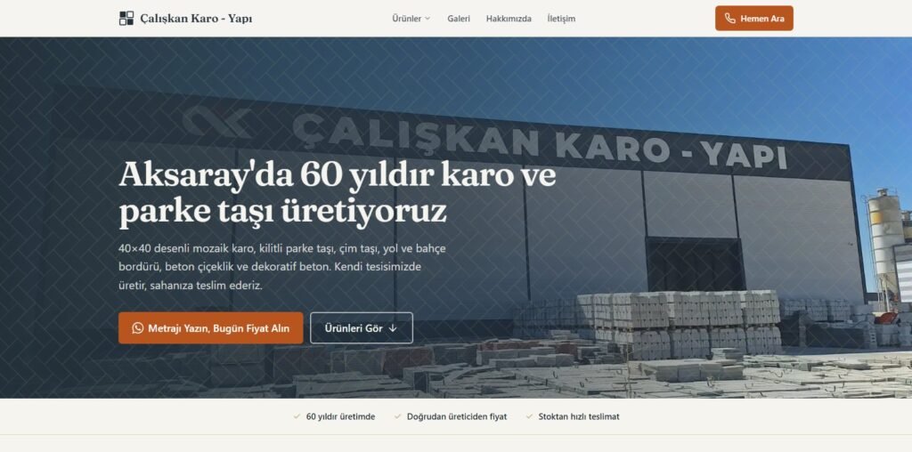 Çalışkan Karo - Yapı beton prekast üreticisi web sitesi ana sayfası