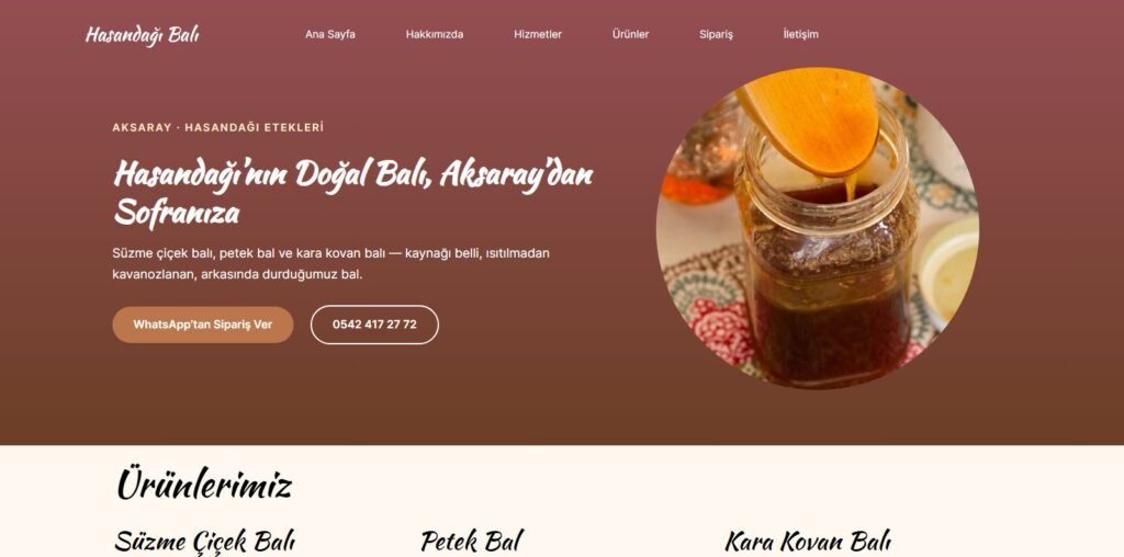 Hasandağı Balı doğal bal üreticisi web sitesi ana sayfası