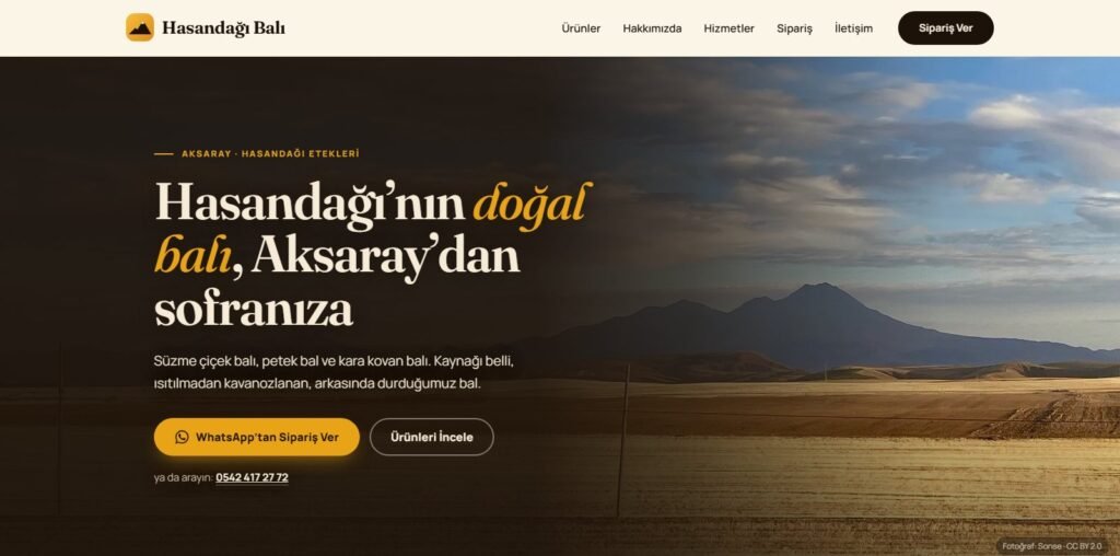 Hasandağı Balı doğal bal üreticisi web sitesi ana sayfası