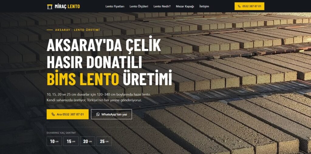 Miraç Lento bims lento üreticisi web sitesi ana sayfası